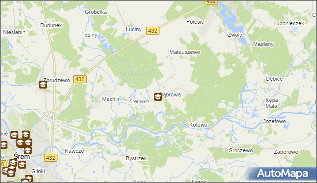 mapa Dąbrowa gmina Śrem, Dąbrowa gmina Śrem na mapie Targeo