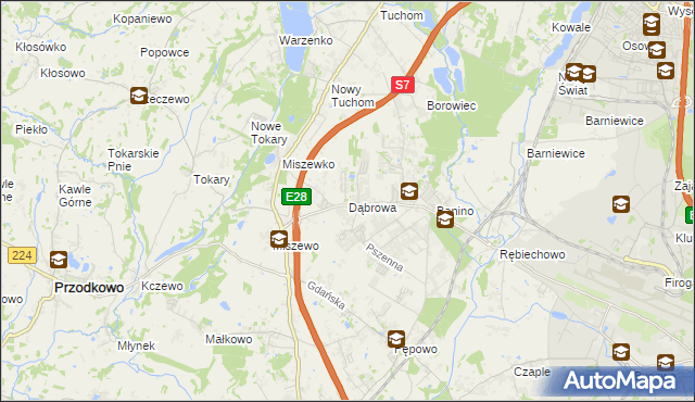 mapa Dąbrowa gmina Żukowo, Dąbrowa gmina Żukowo na mapie Targeo