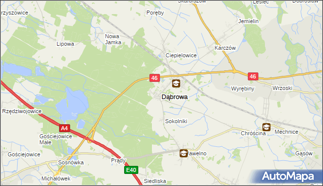 mapa Dąbrowa powiat opolski, Dąbrowa powiat opolski na mapie Targeo