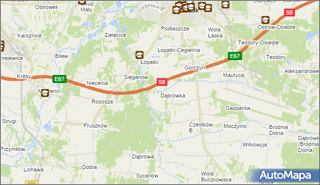 mapa Dąbrówka gmina Buczek, Dąbrówka gmina Buczek na mapie Targeo
