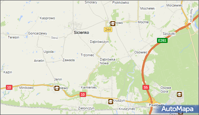 mapa Dąbrówka Nowa gmina Sicienko, Dąbrówka Nowa gmina Sicienko na mapie Targeo