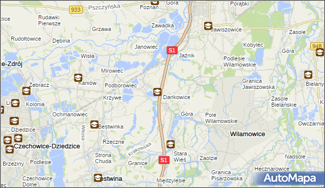 mapa Dankowice gmina Wilamowice, Dankowice gmina Wilamowice na mapie Targeo
