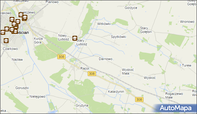 mapa Darnowo gmina Kościan, Darnowo gmina Kościan na mapie Targeo