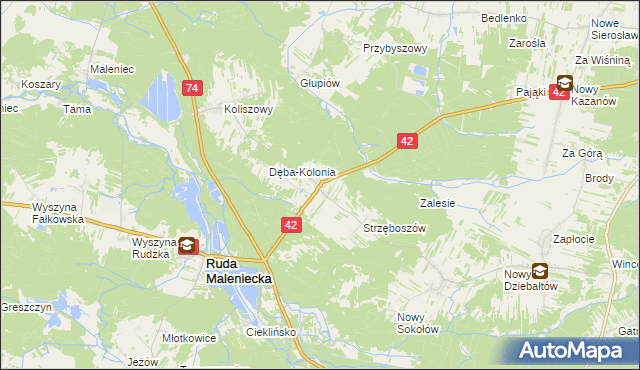 mapa Dęba gmina Ruda Maleniecka, Dęba gmina Ruda Maleniecka na mapie Targeo