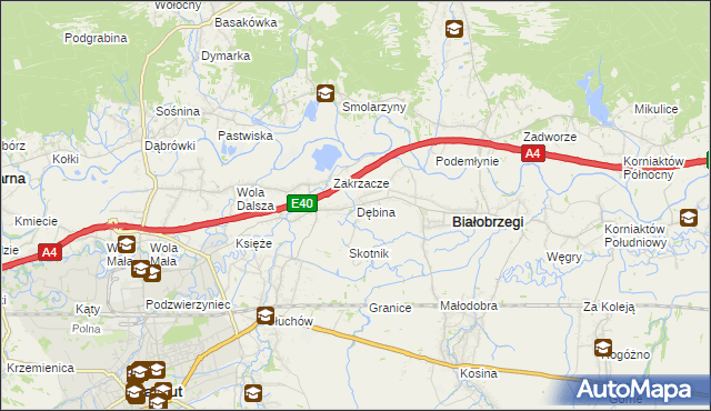 mapa Dębina gmina Białobrzegi, Dębina gmina Białobrzegi na mapie Targeo