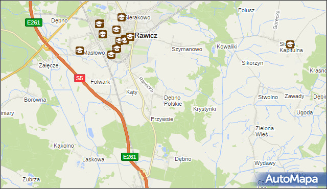 mapa Dębno Polskie, Dębno Polskie na mapie Targeo