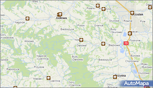 mapa Dębowa gmina Jodłowa, Dębowa gmina Jodłowa na mapie Targeo