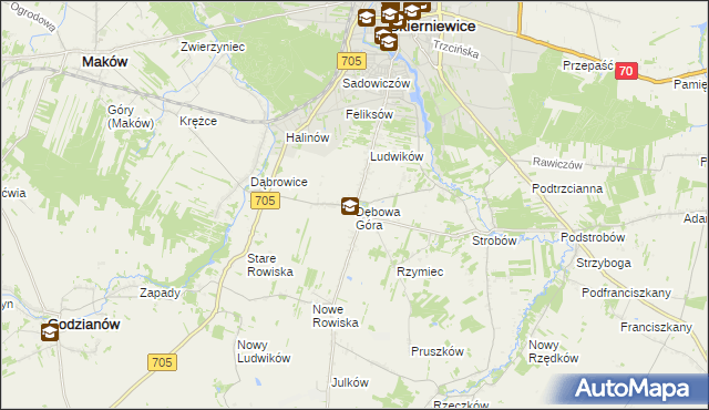 mapa Dębowa Góra gmina Skierniewice, Dębowa Góra gmina Skierniewice na mapie Targeo
