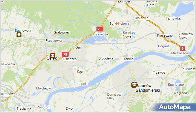 mapa Długołęka gmina Osiek, Długołęka gmina Osiek na mapie Targeo