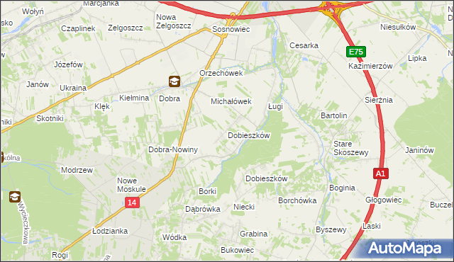 mapa Dobieszków gmina Stryków, Dobieszków gmina Stryków na mapie Targeo