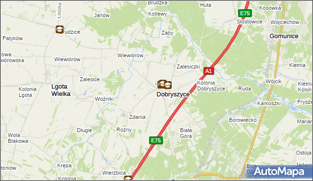 mapa Dobryszyce, Dobryszyce na mapie Targeo