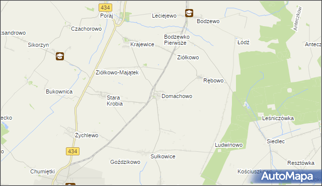 mapa Domachowo gmina Krobia, Domachowo gmina Krobia na mapie Targeo