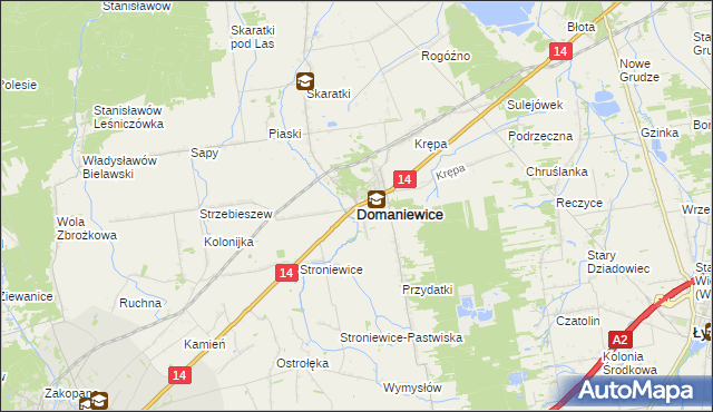 mapa Domaniewice powiat łowicki, Domaniewice powiat łowicki na mapie Targeo