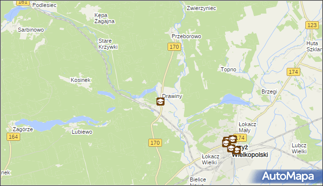 mapa Drawiny, Drawiny na mapie Targeo