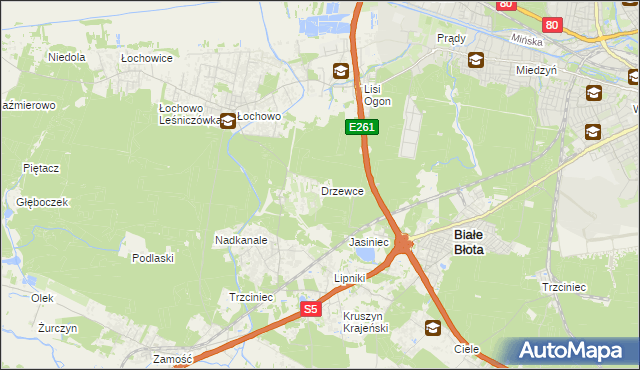mapa Drzewce gmina Białe Błota, Drzewce gmina Białe Błota na mapie Targeo