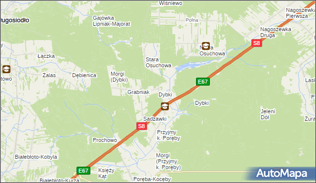 mapa Dybki gmina Ostrów Mazowiecka, Dybki gmina Ostrów Mazowiecka na mapie Targeo