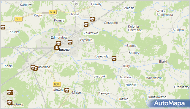 mapa Dzięcioły gmina Tłuszcz, Dzięcioły gmina Tłuszcz na mapie Targeo