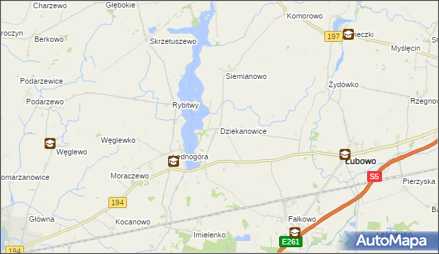 mapa Dziekanowice gmina Łubowo, Dziekanowice gmina Łubowo na mapie Targeo