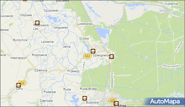 mapa Dziergowice, Dziergowice na mapie Targeo