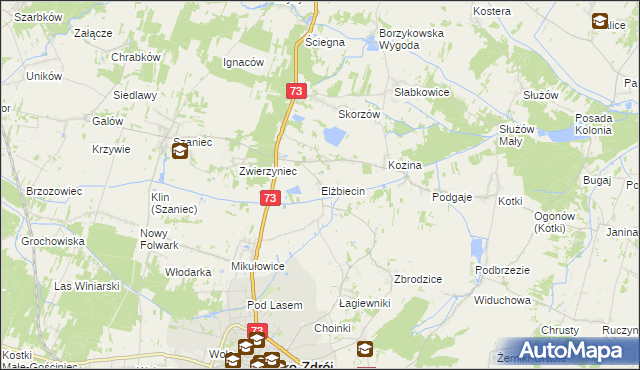 mapa Elżbiecin gmina Busko-Zdrój, Elżbiecin gmina Busko-Zdrój na mapie Targeo