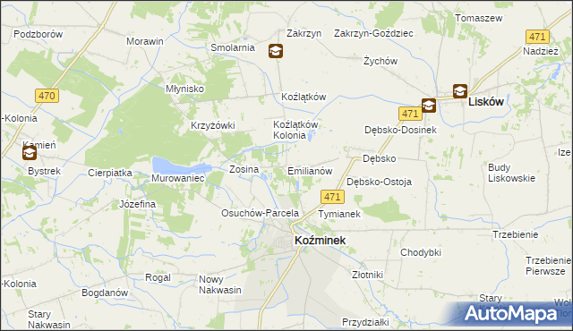 mapa Emilianów gmina Koźminek, Emilianów gmina Koźminek na mapie Targeo