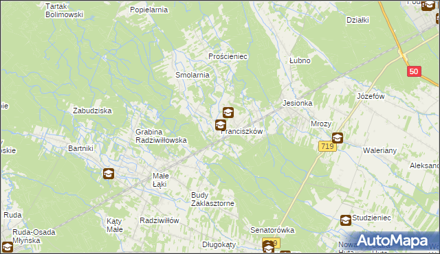 mapa Franciszków gmina Wiskitki, Franciszków gmina Wiskitki na mapie Targeo