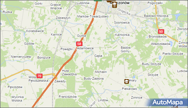 mapa Gąba, Gąba na mapie Targeo