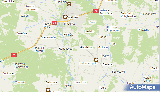 mapa Gabrielów gmina Osjaków, Gabrielów gmina Osjaków na mapie Targeo
