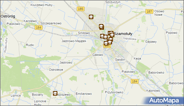 mapa Gałowo gmina Szamotuły, Gałowo gmina Szamotuły na mapie Targeo