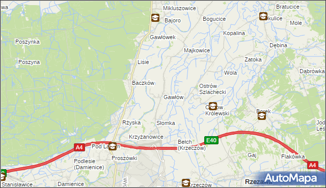 mapa Gawłów gmina Bochnia, Gawłów gmina Bochnia na mapie Targeo