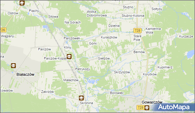 mapa Giełzów gmina Gowarczów, Giełzów gmina Gowarczów na mapie Targeo