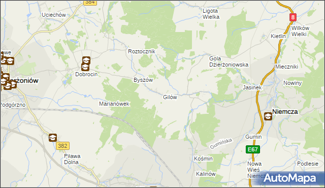 mapa Gilów gmina Niemcza, Gilów gmina Niemcza na mapie Targeo