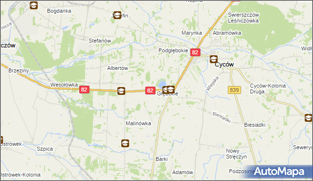 mapa Głębokie gmina Cyców, Głębokie gmina Cyców na mapie Targeo