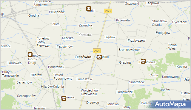 mapa Głębokie gmina Olszówka, Głębokie gmina Olszówka na mapie Targeo