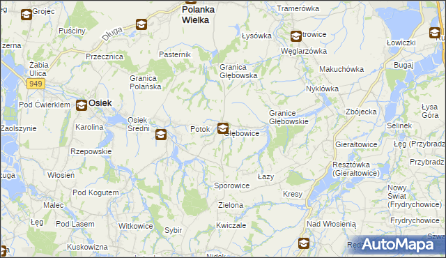 mapa Głębowice gmina Osiek, Głębowice gmina Osiek na mapie Targeo