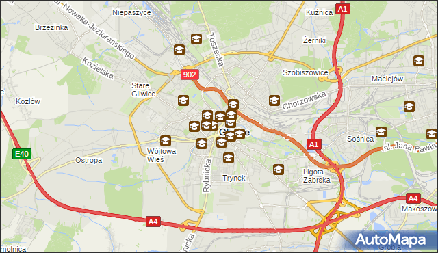 mapa Gliwic, Gliwice na mapie Targeo