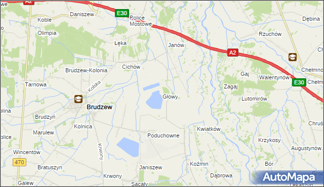 mapa Głowy gmina Brudzew, Głowy gmina Brudzew na mapie Targeo