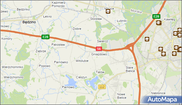 mapa Gniazdowo gmina Biesiekierz, Gniazdowo gmina Biesiekierz na mapie Targeo