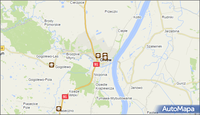 mapa Gniew, Gniew na mapie Targeo
