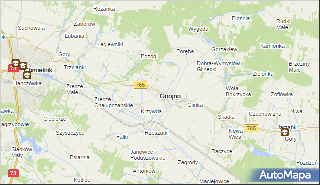 mapa Gnojno powiat buski, Gnojno powiat buski na mapie Targeo