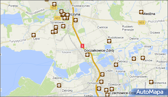 mapa Goczałkowice-Zdrój, Goczałkowice-Zdrój na mapie Targeo