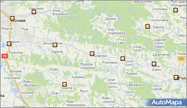 mapa Gogołów gmina Frysztak, Gogołów gmina Frysztak na mapie Targeo