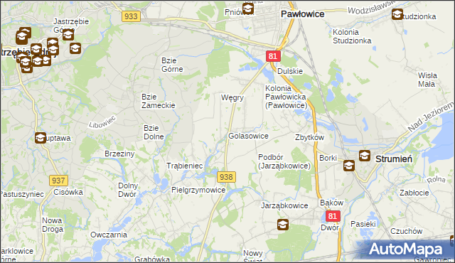 mapa Golasowice, Golasowice na mapie Targeo