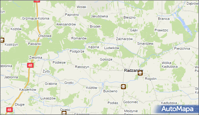 mapa Gołosze gmina Radzanów, Gołosze gmina Radzanów na mapie Targeo