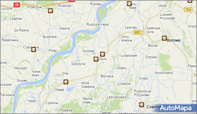 mapa Górki gmina Borowa, Górki gmina Borowa na mapie Targeo