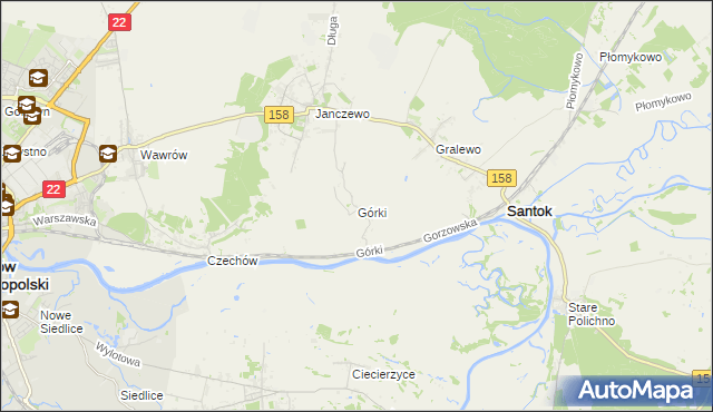 mapa Górki gmina Santok, Górki gmina Santok na mapie Targeo