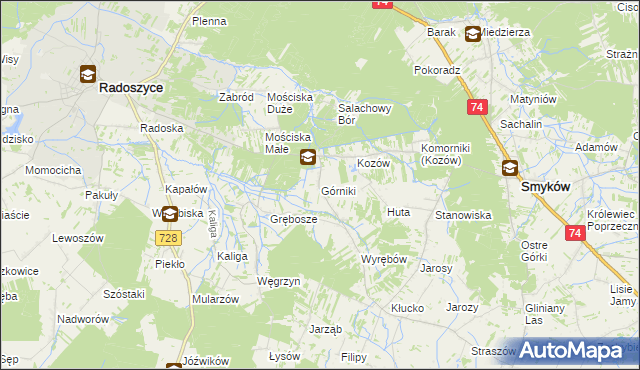 mapa Górniki gmina Radoszyce, Górniki gmina Radoszyce na mapie Targeo