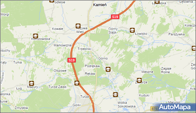 mapa Górno gmina Sokołów Małopolski, Górno gmina Sokołów Małopolski na mapie Targeo