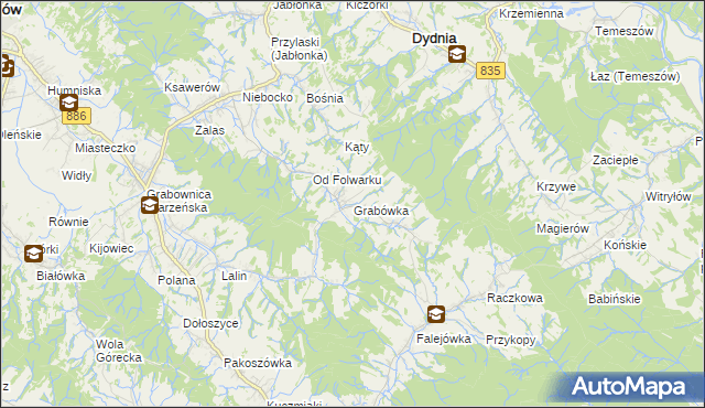 mapa Grabówka gmina Dydnia, Grabówka gmina Dydnia na mapie Targeo