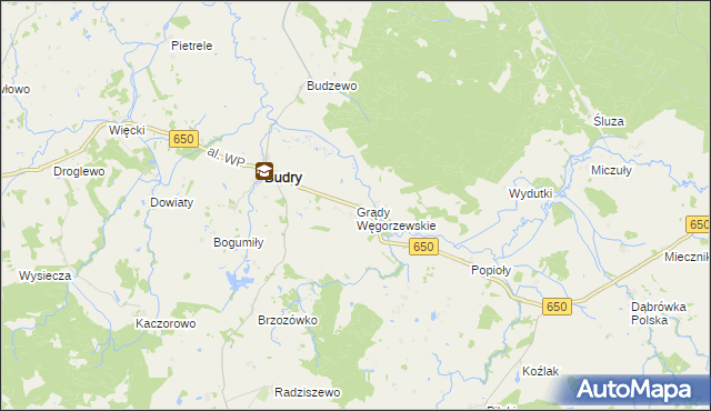 mapa Grądy Węgorzewskie, Grądy Węgorzewskie na mapie Targeo